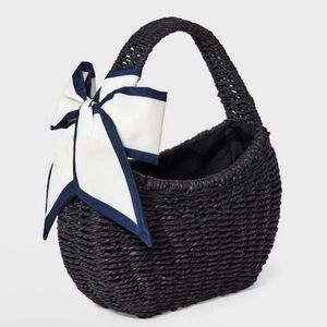 Black straw structured mini bag with bow- A new Day